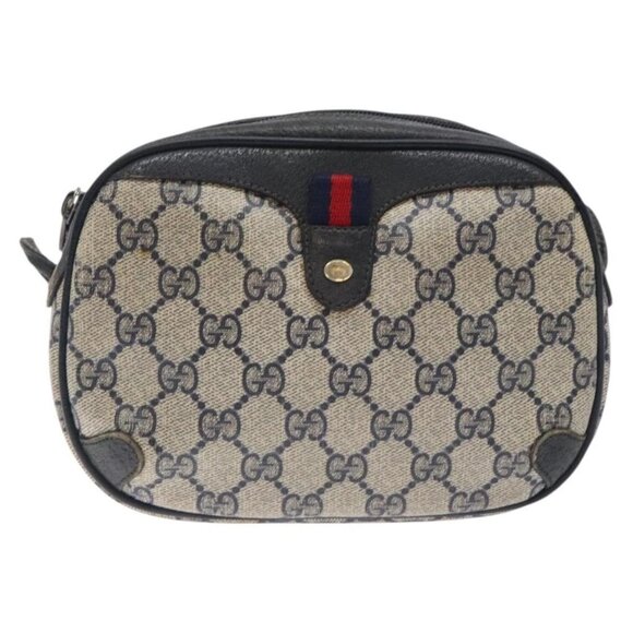 GUCCI GG Supreme Sherry Line Bag PVC Navy Gold Red 89 02 066 Auth 133032 - Picture 2 of 16